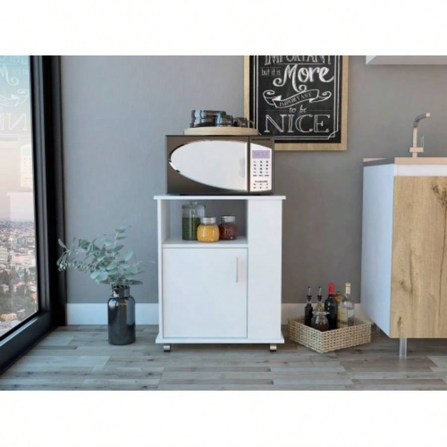 Correy 4 - Shelf Microwave Cabinet with Caster White