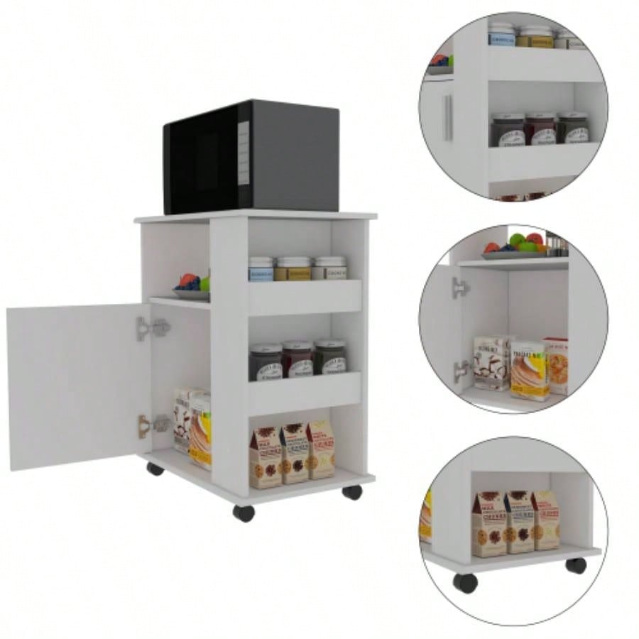 Correy 4 - Shelf Microwave Cabinet with Caster White