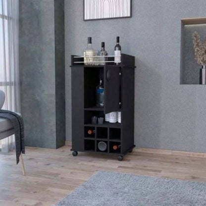 Allandale 1 - Door Bar Cart with Wine Rack and Casters Black