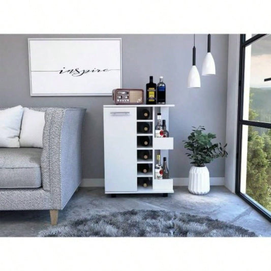 Bartlet 2 - Shelf 6 - Bottle Bar Cart with Division White