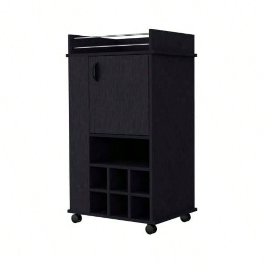 Allandale 1 - Door Bar Cart with Wine Rack and Casters Black