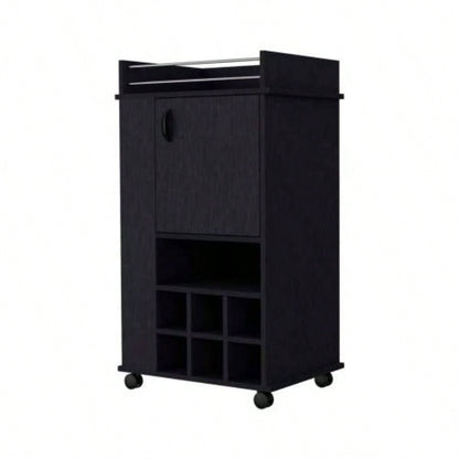 Allandale 1 - Door Bar Cart with Wine Rack and Casters Black