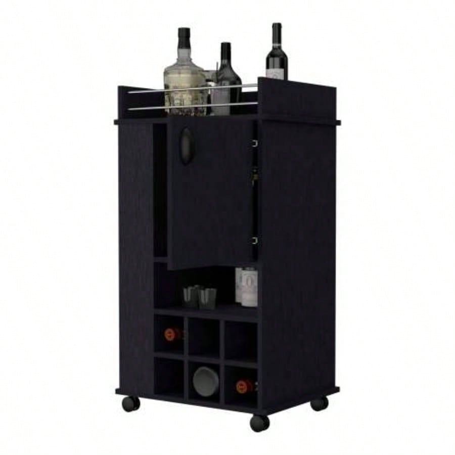 Allandale 1 - Door Bar Cart with Wine Rack and Casters Black