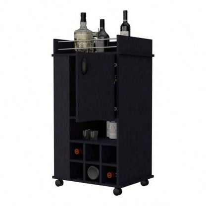 Allandale 1 - Door Bar Cart with Wine Rack and Casters Black