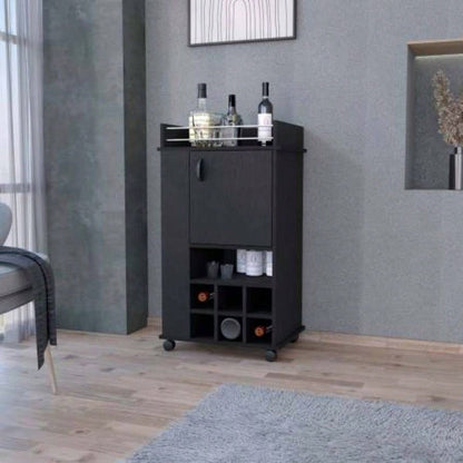 Allandale 1 - Door Bar Cart with Wine Rack and Casters Black