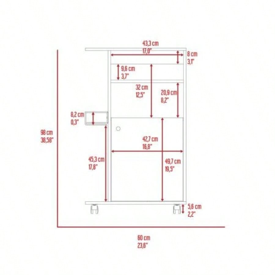 Clip Kitchen Cart, Single Door Cabinet, Four Casters - White