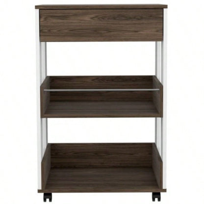 Verona Kitchen Cart, Three Shelves, Four Casters - White/ Dark Walnut