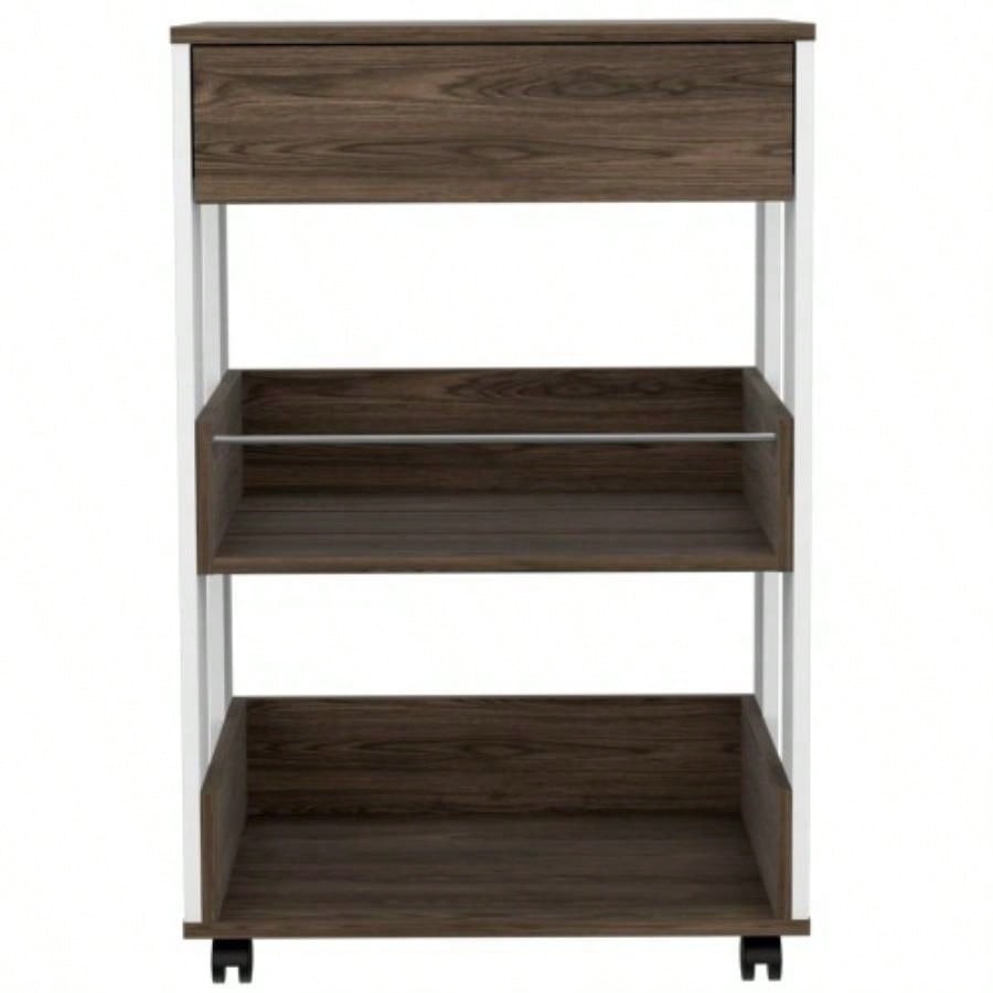 Verona Kitchen Cart, Three Shelves, Four Casters - White/ Dark Walnut
