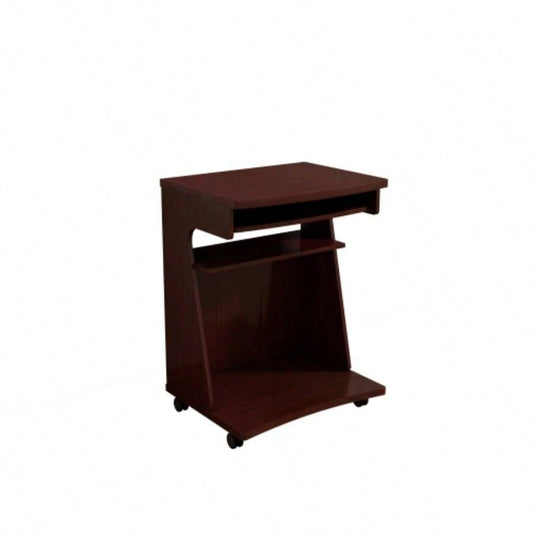 Utility Cart Microwave Cart Kitchen Cart Computer Cart one gliding shelf two shelves rounded corners mobile on rolling castor wheels mahogany color