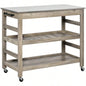 HOMCOM Rolling Kitchen Cart with Stainless Steel Countertop, 1 Bottom Shelf, 1 Slotted Middle Shelf and 4 Castor Wheels,