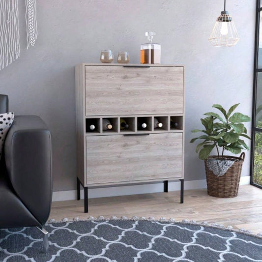 Bar Cabinet Puertu, Six Wine Cubbies, Double Door Cabinet, Light Gray
