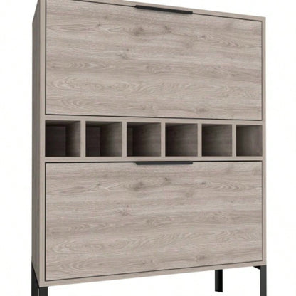 Bar Cabinet Puertu, Six Wine Cubbies, Double Door Cabinet, Light Gray
