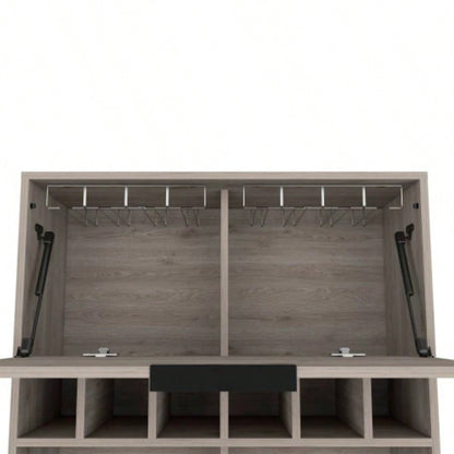 Bar Cabinet Puertu, Six Wine Cubbies, Double Door Cabinet, Light Gray