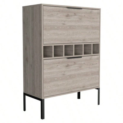 Bar Cabinet Puertu, Six Wine Cubbies, Double Door Cabinet, Light Gray