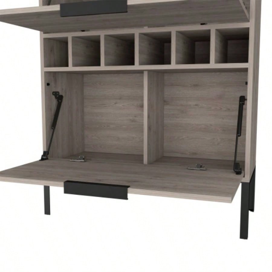 Bar Cabinet Puertu, Six Wine Cubbies, Double Door Cabinet, Light Gray