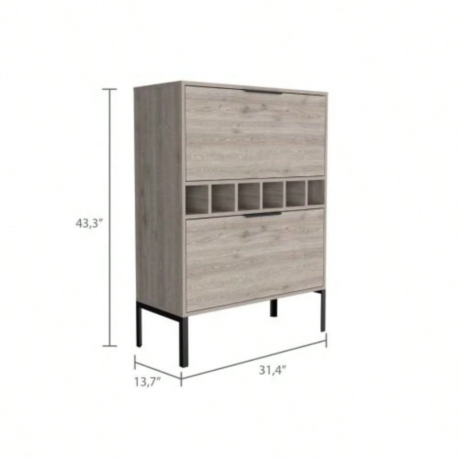 Bar Cabinet Puertu, Six Wine Cubbies, Double Door Cabinet, Light Gray