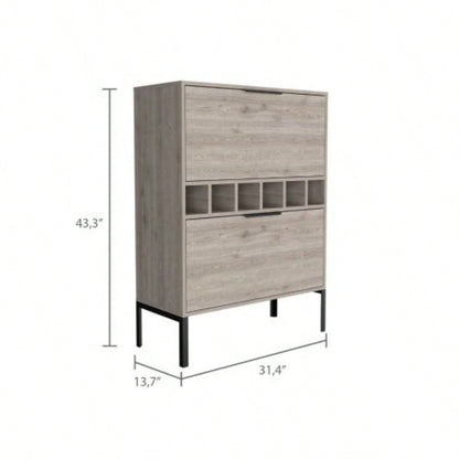 Bar Cabinet Puertu, Six Wine Cubbies, Double Door Cabinet, Light Gray