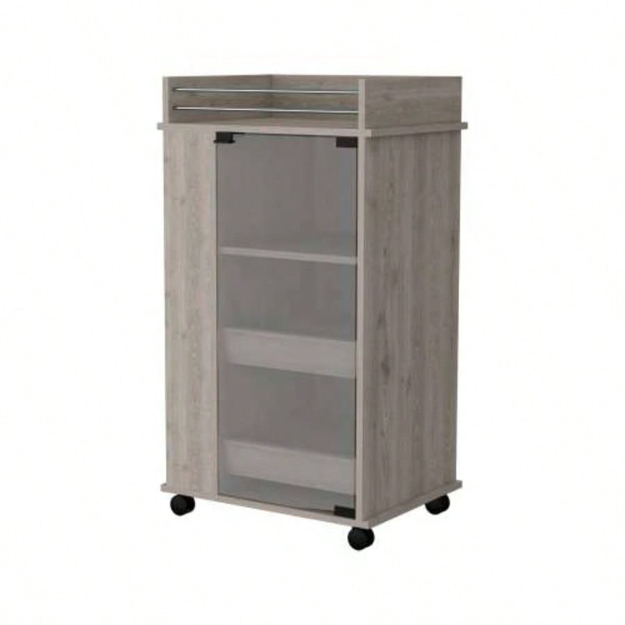 Willow Park Glass Door Bar Cart with Bottle Holder and Casters Light Gray