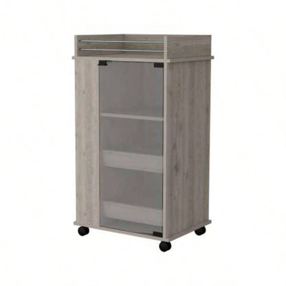 Willow Park Glass Door Bar Cart with Bottle Holder and Casters Light Gray