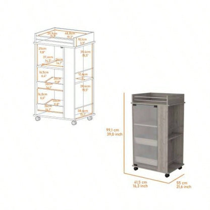 Willow Park Glass Door Bar Cart with Bottle Holder and Casters Light Gray