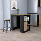 Black and Natural Oak 1 - Door Kitchen Island with Open Storage