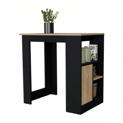 Black and Natural Oak 1 - Door Kitchen Island with Open Storage