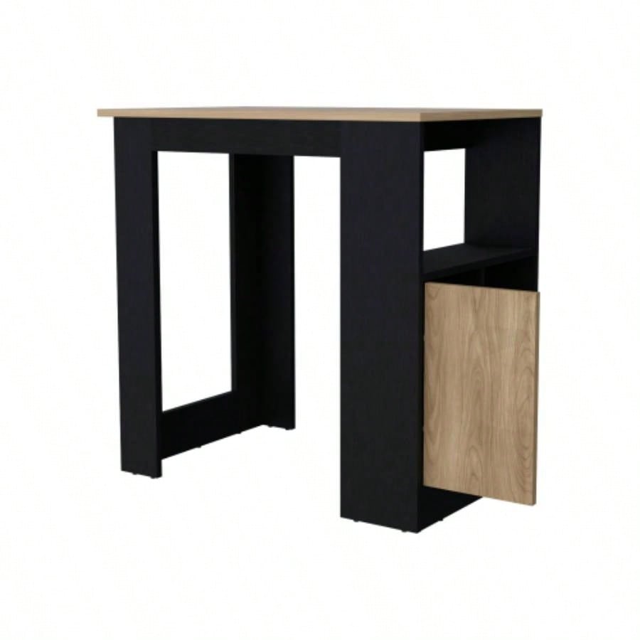 Black and Natural Oak 1 - Door Kitchen Island with Open Storage