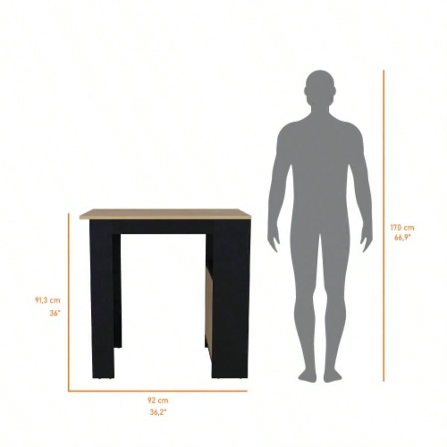 Black and Natural Oak 1 - Door Kitchen Island with Open Storage