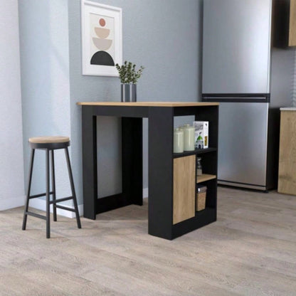 Black and Natural Oak 1 - Door Kitchen Island with Open Storage