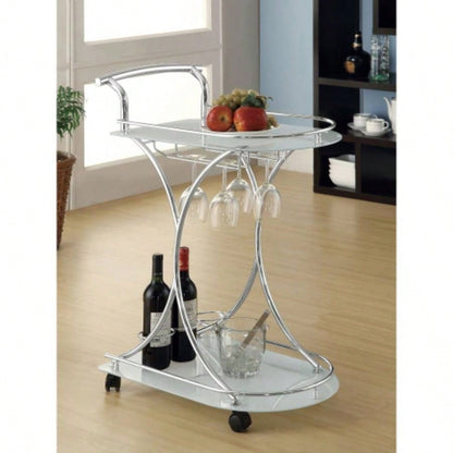 Allen White and 2 - Tier Glass Shelf Metal Bar Cart