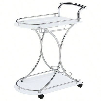 Allen White and 2 - Tier Glass Shelf Metal Bar Cart
