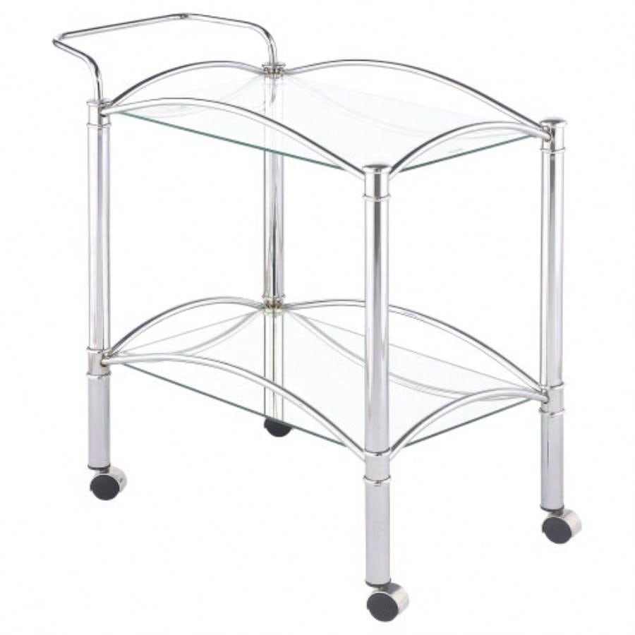 Porch Den 2 - Tier Rectangular Glass Shelf Metal Bar Cart