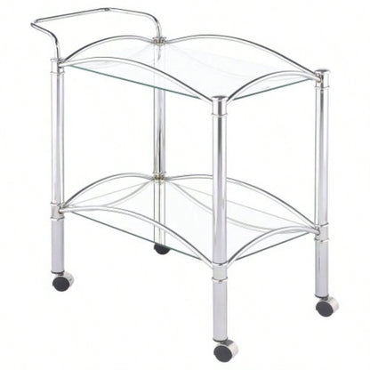 Porch Den 2 - Tier Rectangular Glass Shelf Metal Bar Cart