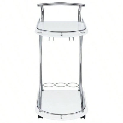 Allen White and 2 - Tier Glass Shelf Metal Bar Cart