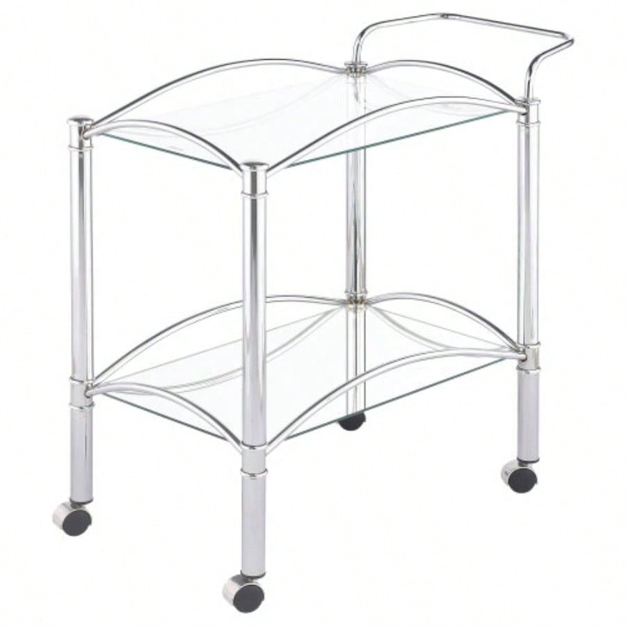 Porch Den 2 - Tier Rectangular Glass Shelf Metal Bar Cart
