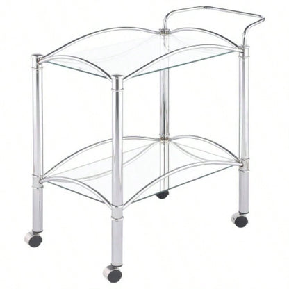 Porch Den 2 - Tier Rectangular Glass Shelf Metal Bar Cart