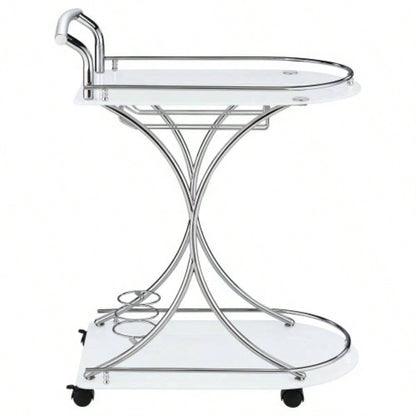 Allen White and 2 - Tier Glass Shelf Metal Bar Cart