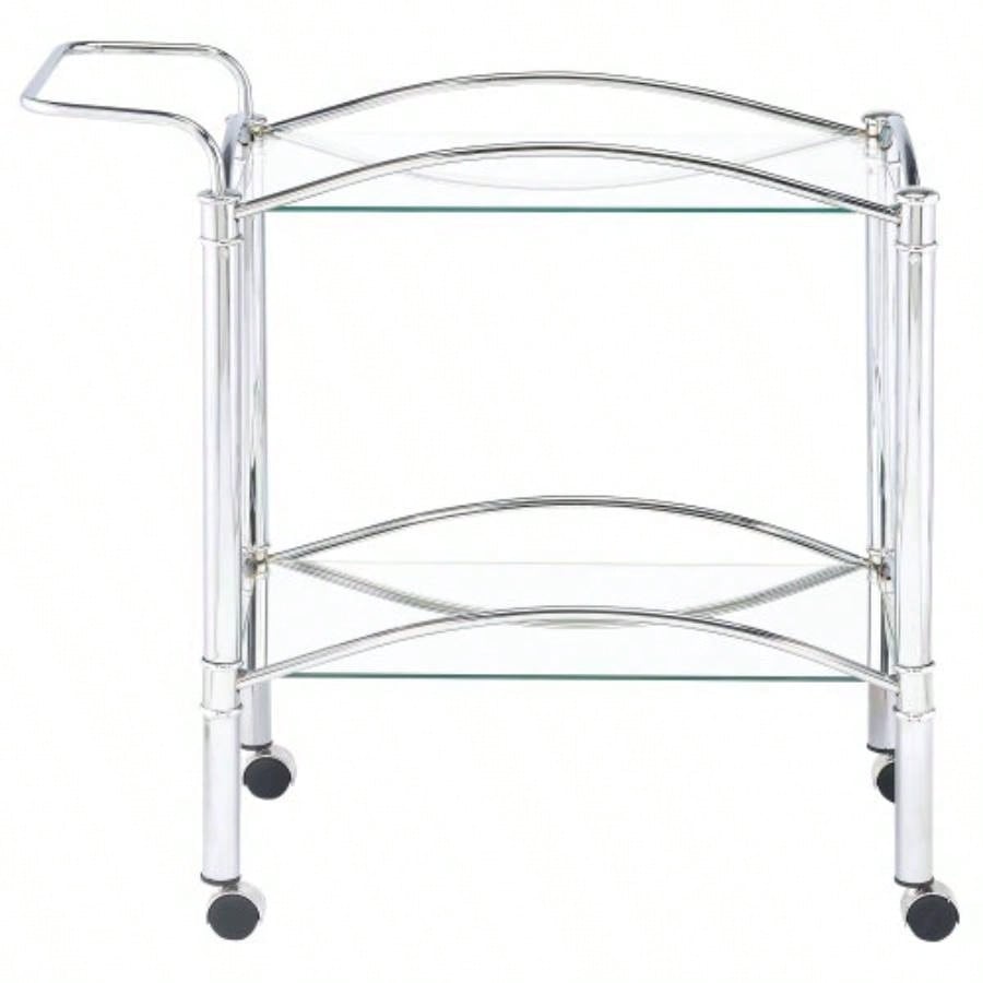 Porch Den 2 - Tier Rectangular Glass Shelf Metal Bar Cart