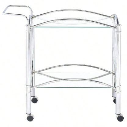 Porch Den 2 - Tier Rectangular Glass Shelf Metal Bar Cart