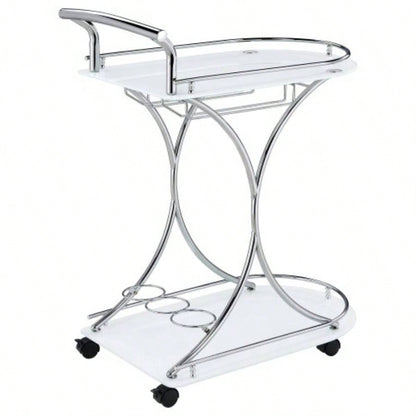 Allen White and 2 - Tier Glass Shelf Metal Bar Cart