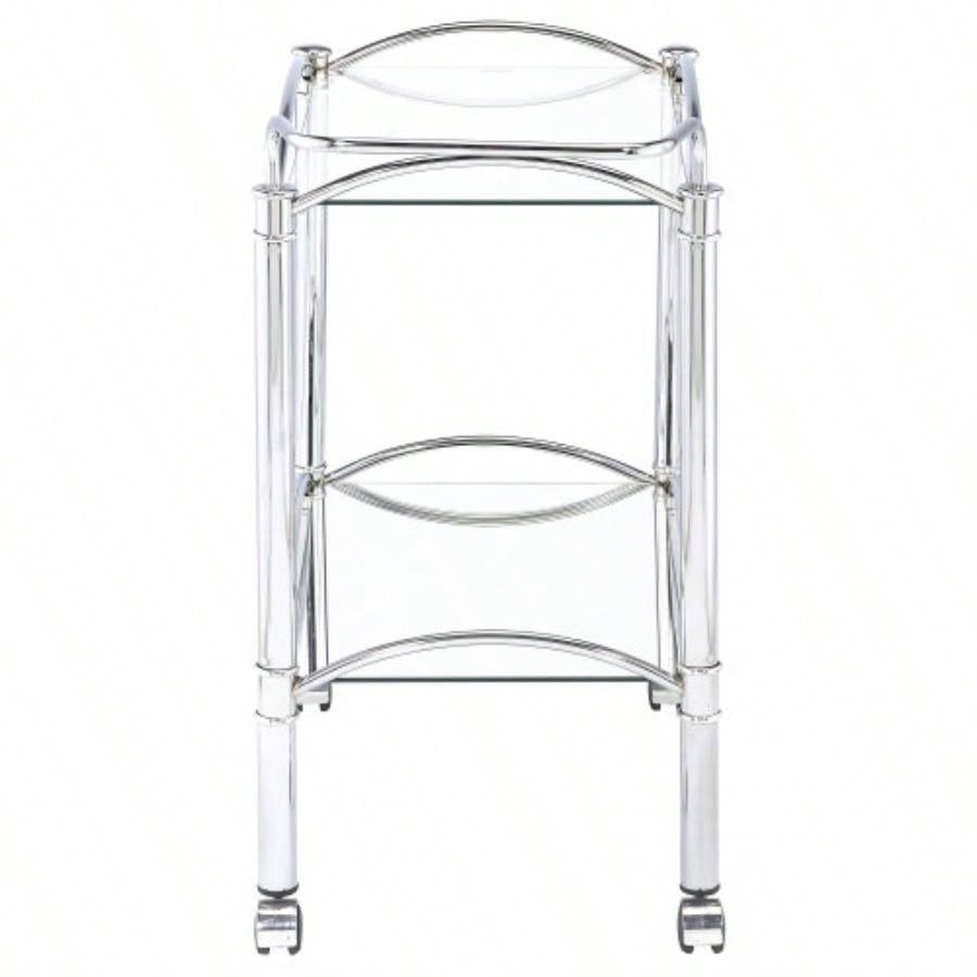 Porch Den 2 - Tier Rectangular Glass Shelf Metal Bar Cart