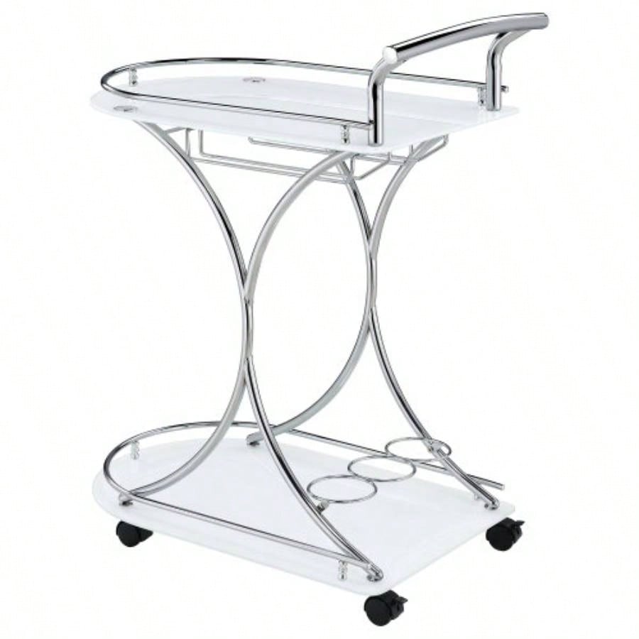 Allen White and 2 - Tier Glass Shelf Metal Bar Cart