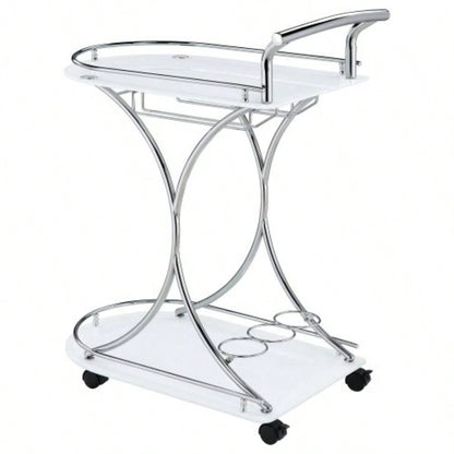 Allen White and 2 - Tier Glass Shelf Metal Bar Cart