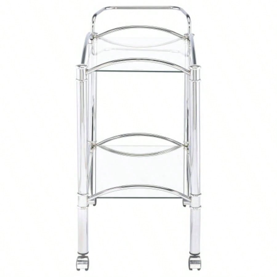 Porch Den 2 - Tier Rectangular Glass Shelf Metal Bar Cart