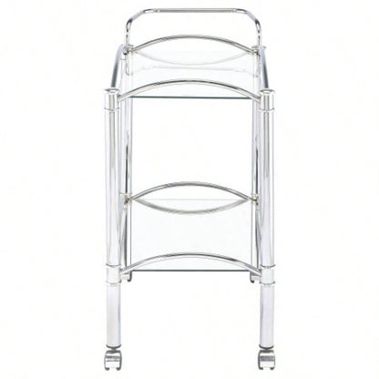 Porch Den 2 - Tier Rectangular Glass Shelf Metal Bar Cart