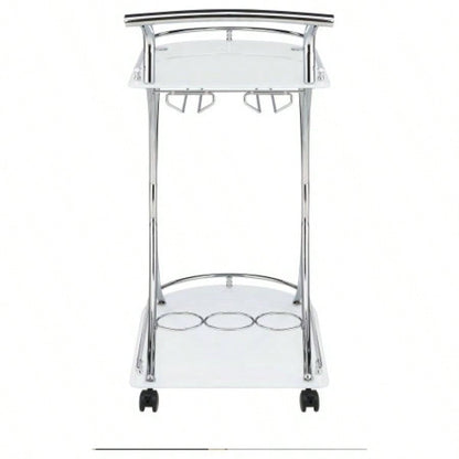 Allen White and 2 - Tier Glass Shelf Metal Bar Cart