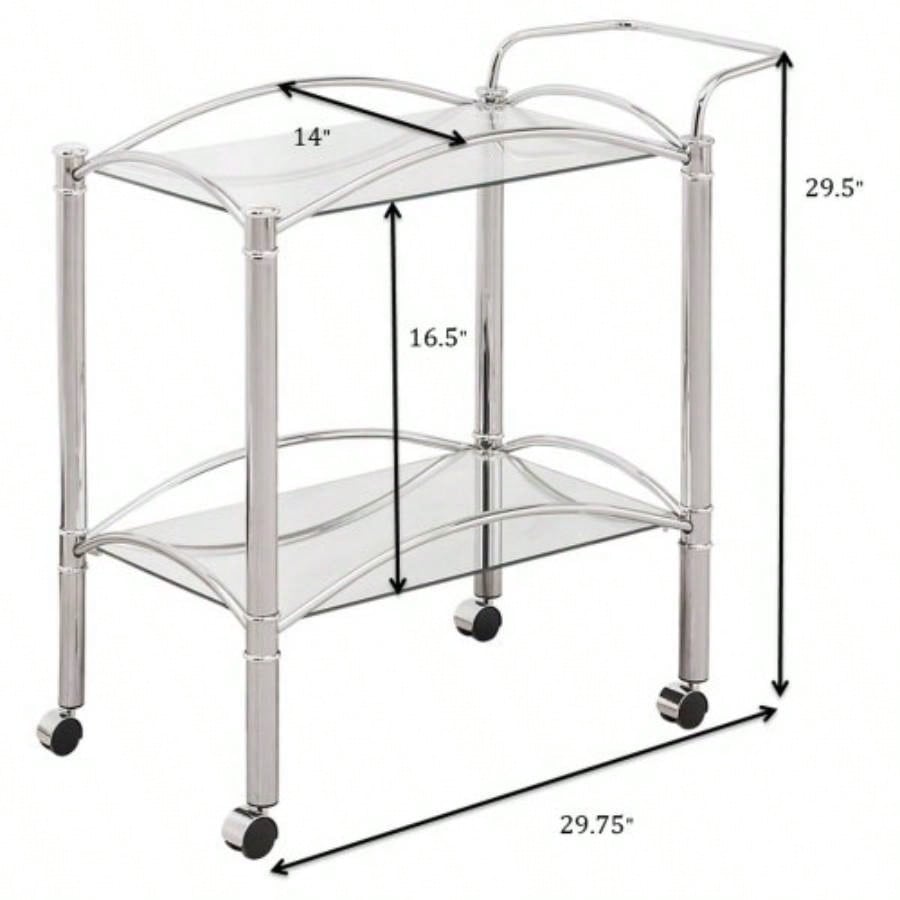 Porch Den 2 - Tier Rectangular Glass Shelf Metal Bar Cart
