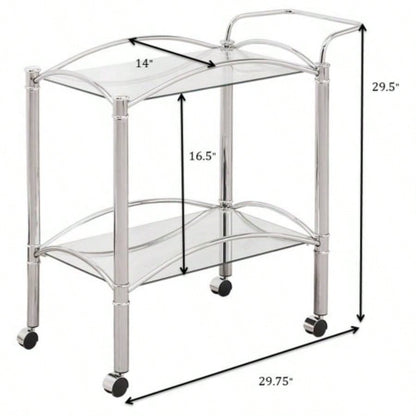 Porch Den 2 - Tier Rectangular Glass Shelf Metal Bar Cart