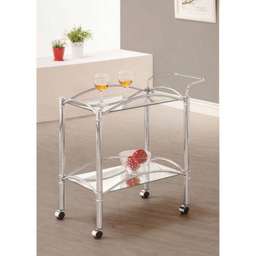 Porch Den 2 - Tier Rectangular Glass Shelf Metal Bar Cart