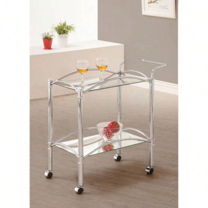 Porch Den 2 - Tier Rectangular Glass Shelf Metal Bar Cart